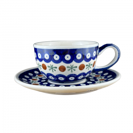Ceasca cafea cu farfurie Blue Eyes Festive, ceramica smaltuita, pictata manual, 210 ml [2]