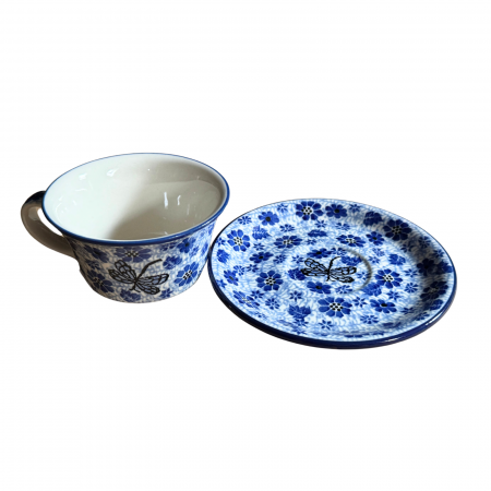 Ceasca cafea cu farfurie Butterfly Dance, ceramica smaltuita, pictata manual, 220 ml [4]