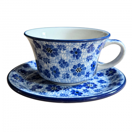Ceasca cafea cu farfurie Butterfly Dance, ceramica smaltuita, pictata manual, 220 ml