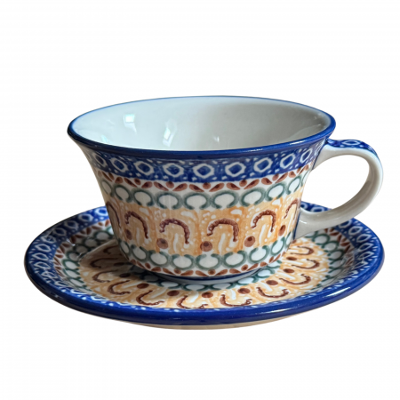 Ceasca cafea cu farfurie Morning Sunrise, ceramica smaltuita, pictata manual, 220 ml [3]