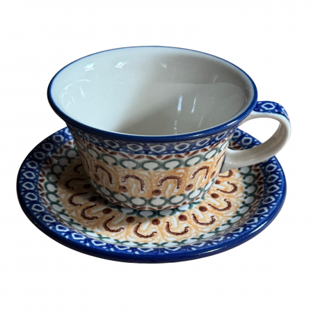 Ceasca cafea cu farfurie Morning Sunrise, ceramica smaltuita, pictata manual, 220 ml [1]