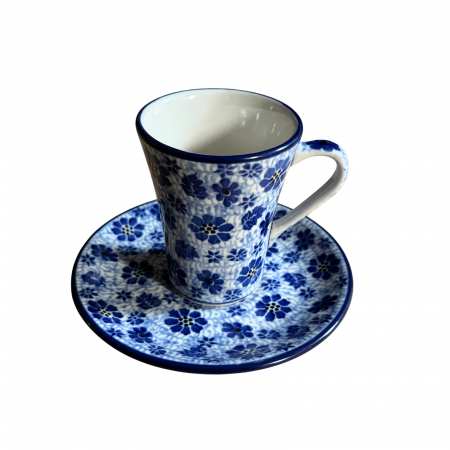 Ceasca espresso inalta cu farfurie, Butterfly Dance, ceramica smaltuita, pictata manual, 120 ml [1]