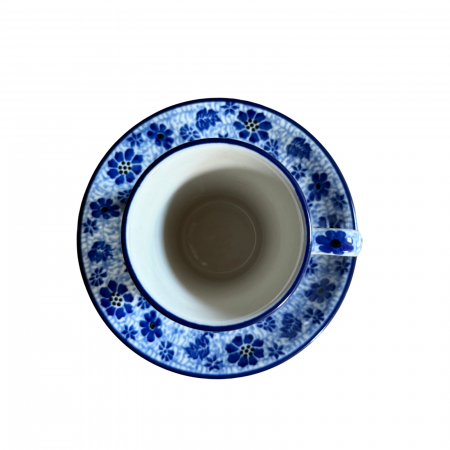 Ceasca espresso inalta cu farfurie, Butterfly Dance, ceramica smaltuita, pictata manual, 120 ml [2]