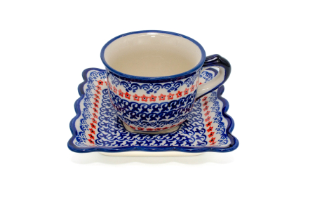 Cesti ceramica - 2 x Ceasca pentru cafea cu farfurie Autumn Garden ceramica smaltuita, pictata manual, 150 ml