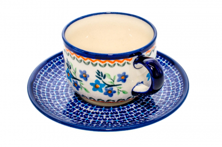 Ceasca pentru cafea cu farfurie Basket of Blue, ceramica smaltuita, pictata manual, 210 ml [1]