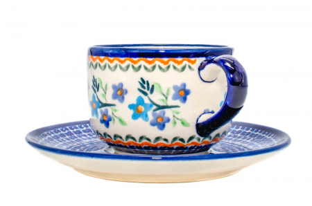 Ceasca pentru cafea cu farfurie Basket of Blue, ceramica smaltuita, pictata manual, 210 ml [3]