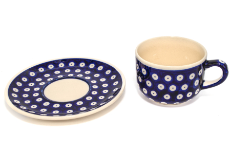 Ceasca pentru cafea cu farfurie Blue Eyes, ceramica smaltuita, pictata manual, 210 ml [4]