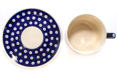 Ceasca pentru cafea cu farfurie Blue Eyes, ceramica smaltuita, pictata manual, 210 ml [5]