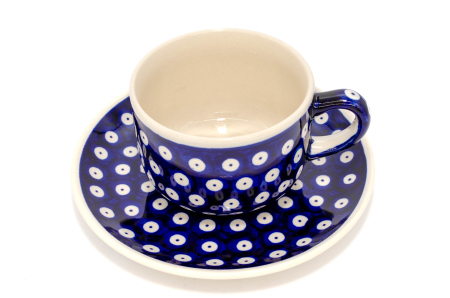 Ceasca pentru cafea cu farfurie Blue Eyes, ceramica smaltuita, pictata manual, 210 ml [1]