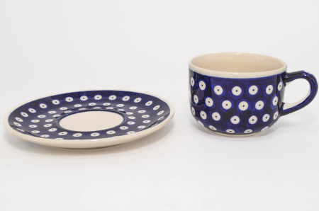 Ceasca pentru cafea cu farfurie Blue Eyes, ceramica smaltuita, pictata manual, 210 ml [3]