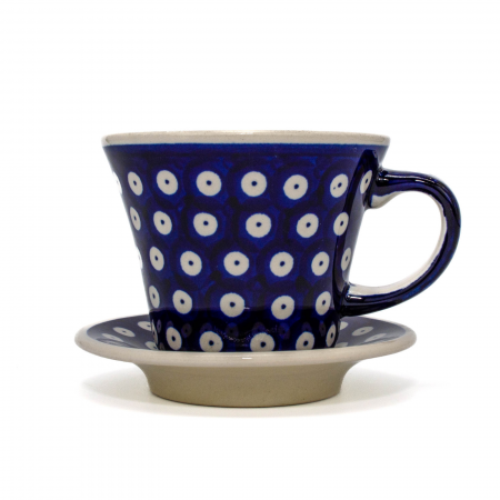 Ceasca pentru cafea cu farfurie Blue Eyes, ceramica smaltuita, pictata manual, 240 ml [1]