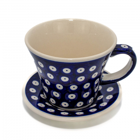 Ceasca pentru cafea cu farfurie Blue Eyes, ceramica smaltuita, pictata manual, 240 ml [3]
