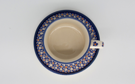 Ceasca pentru cafea cu farfurie Blue Field, ceramica smaltuita, pictata manual, 200 ml [3]