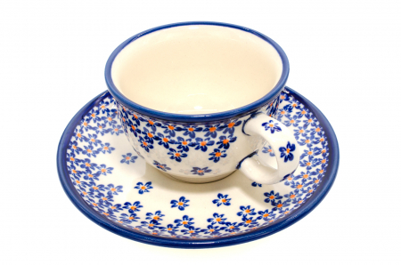 Ceasca pentru cafea cu farfurie Blue Field, ceramica smaltuita, pictata manual, 220 ml [2]