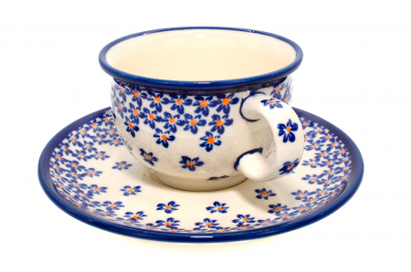 Ceasca pentru cafea cu farfurie Blue Field, ceramica smaltuita, pictata manual, 220 ml [3]