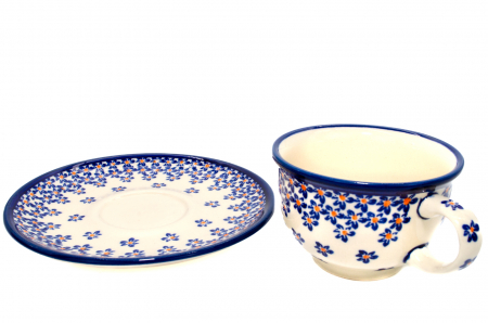 Ceasca pentru cafea cu farfurie Blue Field, ceramica smaltuita, pictata manual, 220 ml [6]