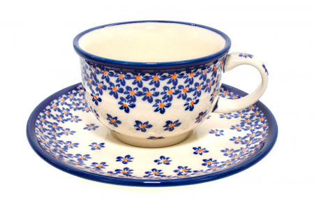 Ceasca pentru cafea cu farfurie Blue Field, ceramica smaltuita, pictata manual, 220 ml [4]