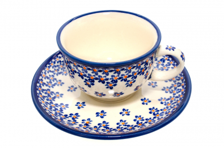 Ceasca pentru cafea cu farfurie Blue Field, ceramica smaltuita, pictata manual, 220 ml [1]