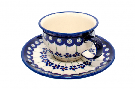 Ceasca pentru cafea cu farfurie Floral Peacock ceramica smaltuita, pictata manual, 220 ml [5]