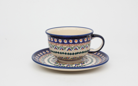 Ceasca pentru cafea cu farfurie Bright Eyes, ceramica smaltuita, pictata manual, 220 ml [1]