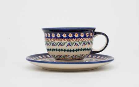 Ceasca pentru cafea cu farfurie Bright Eyes, ceramica smaltuita, pictata manual, 220 ml [0]