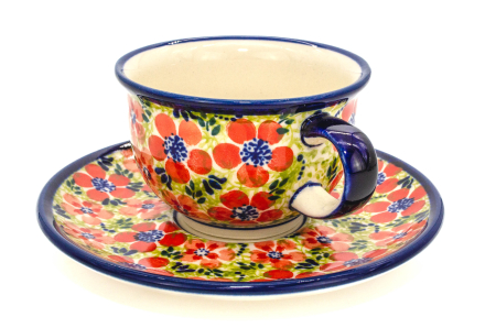 Ceasca pentru cafea cu farfurie Fire Poppies, ceramica smaltuita, pictata manual, 220 ml [2]