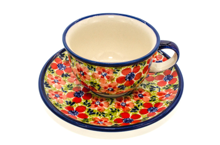 Ceasca pentru cafea cu farfurie Fire Poppies, ceramica smaltuita, pictata manual, 220 ml [4]