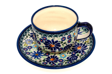 Ceasca pentru cafea cu farfurie Floral-Fireworks, ceramica smaltuita, pictata manual, 210 ml [2]