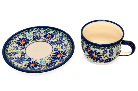 Ceasca pentru cafea cu farfurie Floral-Fireworks, ceramica smaltuita, pictata manual, 210 ml [3]