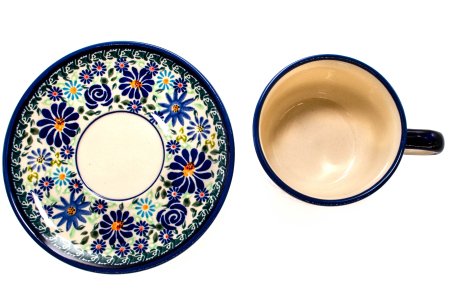 Ceasca pentru cafea cu farfurie Floral-Fireworks, ceramica smaltuita, pictata manual, 210 ml [5]