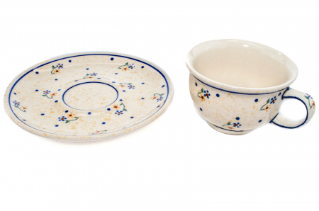 Ceasca pentru cafea cu farfurie Little Flowers ceramica smaltuita, pictata manual, 220 ml [6]