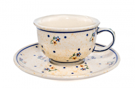 Cesti ceramica - Ceasca pentru cafea cu farfurie Little Flowers ceramica smaltuita, pictata manual, 220 ml