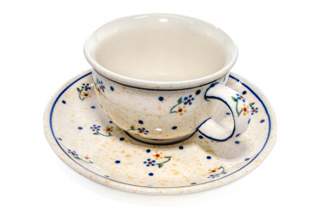 Ceasca pentru cafea cu farfurie Little Flowers ceramica smaltuita, pictata manual, 220 ml [4]