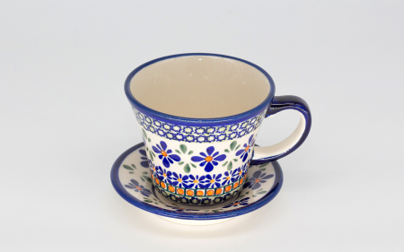 Ceasca pentru cafea cu farfurie Joy, ceramica smaltuita, pictata manual, 240 ml [0]