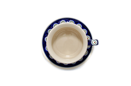 Ceasca pentru cafea cu farfurie Peacock Eyes, ceramica smaltuita, pictata manual, 200 ml [3]