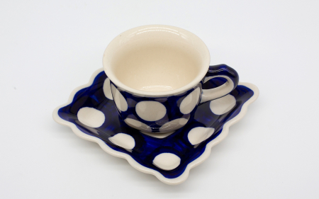 Ceasca pentru cafea cu farfurie White Dots, ceramica smaltuita, pictata manual, 150 ml [0]