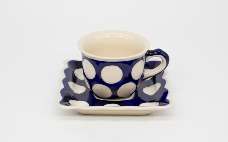 Ceasca pentru cafea cu farfurie White Dots, ceramica smaltuita, pictata manual, 150 ml [2]