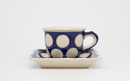 Ceasca pentru cafea cu farfurie White Dots, ceramica smaltuita, pictata manual, 150 ml [1]