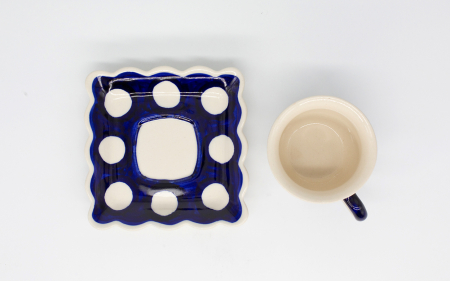 Ceasca pentru cafea cu farfurie White Dots, ceramica smaltuita, pictata manual, 150 ml [3]