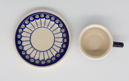 Ceasca pentru espresso cu farfurie Peacock Eyes, ceramica smaltuita, pictata manual, 40 ml [2]