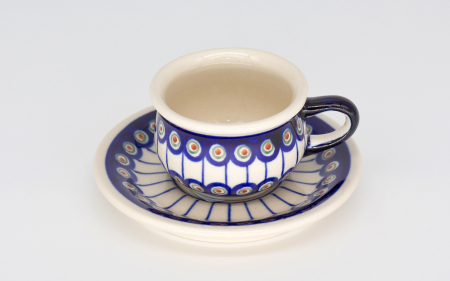 Ceasca pentru espresso cu farfurie Peacock Eyes, ceramica smaltuita, pictata manual, 40 ml [0]