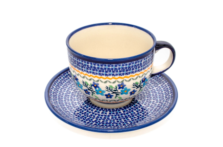 Ceasca bol XXL cu farfurie Basket of Blue ceramica smaltuita, pictata manual, 500 ml [1]