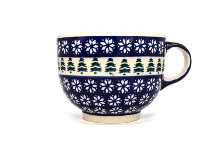 Ceasca XXL pentru cafea, ceai, cereale cu lapte Christmas Tree, ceramica smaltuita, pictata manual, 500 ml