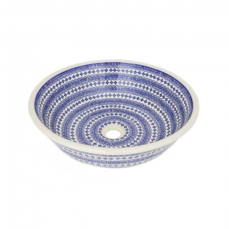Chiuveta rotunda Blue Laces, ceramica smaltuita, pictata manual, diametru 43,0 cm [0]