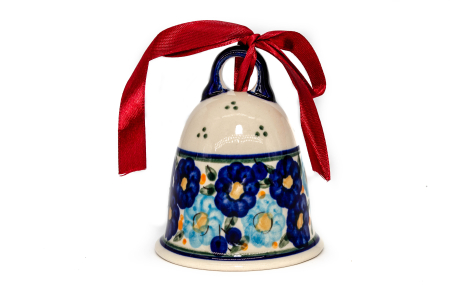 Accesorii decorative ceramica - Clopotel din ceramica Blue Poppies, ceramica smaltuita, pictata manual, 10,0 cm