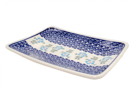 Farfurie desert, Forget me nots ceramica smaltuita, dreptunghiulara, intinsa , pictata manual, 22,0 x 15,0 cm [0]