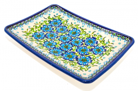 Farfurie desert, Blue Euphoria, ceramica smaltuita, dreptunghiulara, intinsa , pictata manual, 22,0 x 15,0 cm [0]