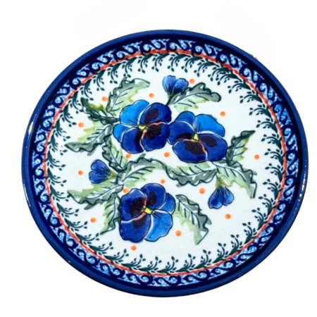 Farfurie desert, rotunda intinsa, Pansies Bouquet  ceramica smaltuita, pictata manual, 16.0 cm