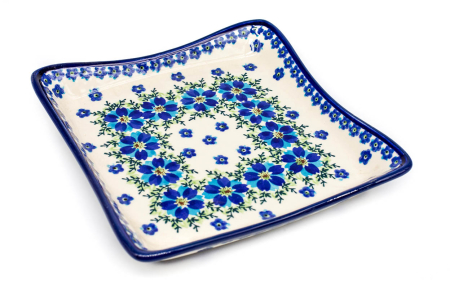 Reduceri - Farfurie patrata Blue Dream, ceramica smaltuita, pictata manual 19,0 x 19,0 cm