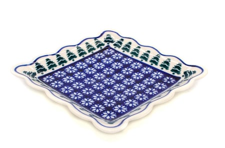 Colectia Christmas Tree - Farfurie patrata Christmas Tree, ceramica smaltuita, pictata manual, 16,4 x 16,4 cm